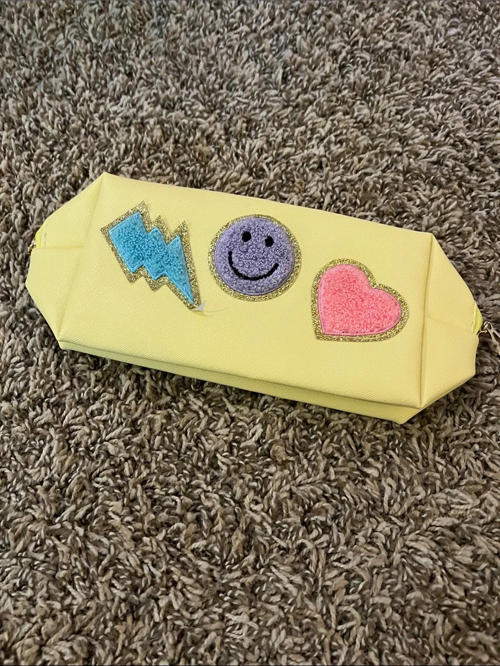 Yellow Kids Pencil Case with Fun Patches